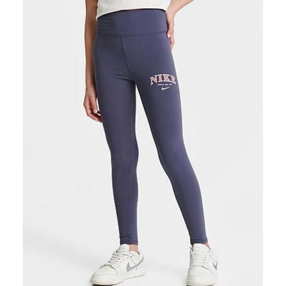 Nike Kids High-Waisted Navy Logo Leggings Athletic Dept. 1972 Tight Fit M - Picture 1 of 8